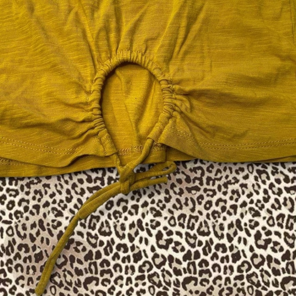 Mustard Yellow Knit Tie Front Tee Shirt L - Picture 2 of 6